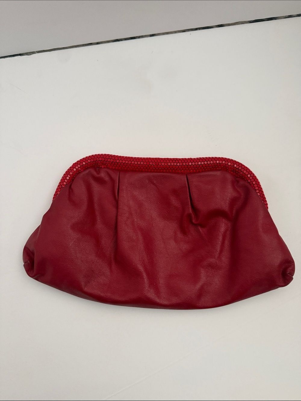 Vintage Red Women's Clutch with Beaded Trim